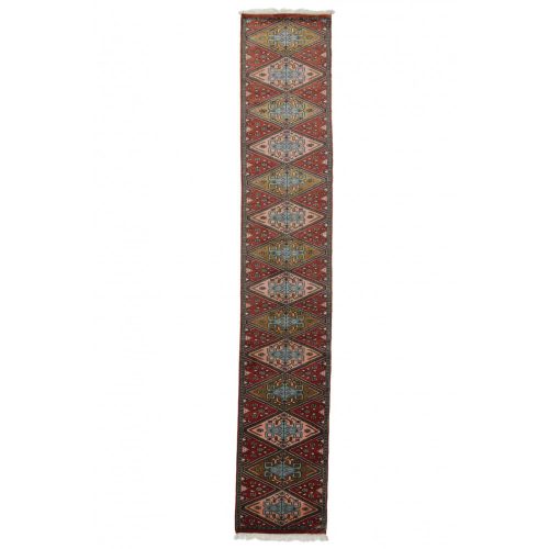 Futószőnyeg barna-kék Jaldar 65x368 kézi csomózású pakisztáni szőnyeg