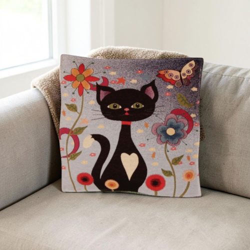Lila díszpárna 45x45 – Éjféli cica