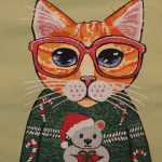Zsályazöld díszpárna 45x45 – Ünnepi cica