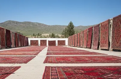 Afgán szőnyegek szárítása a napon